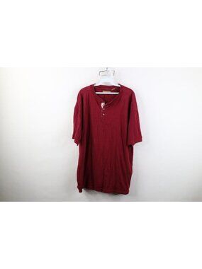 Vintage 90s Streetwear Mens XL Faded Blank Cotton Baggy Henley T-Shirt Red